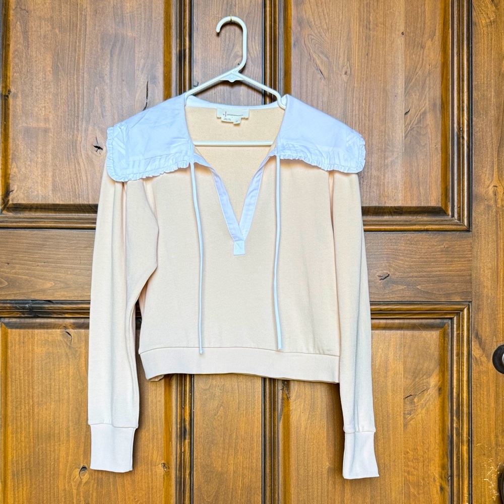 Anthropologie Cream Top with White Trim